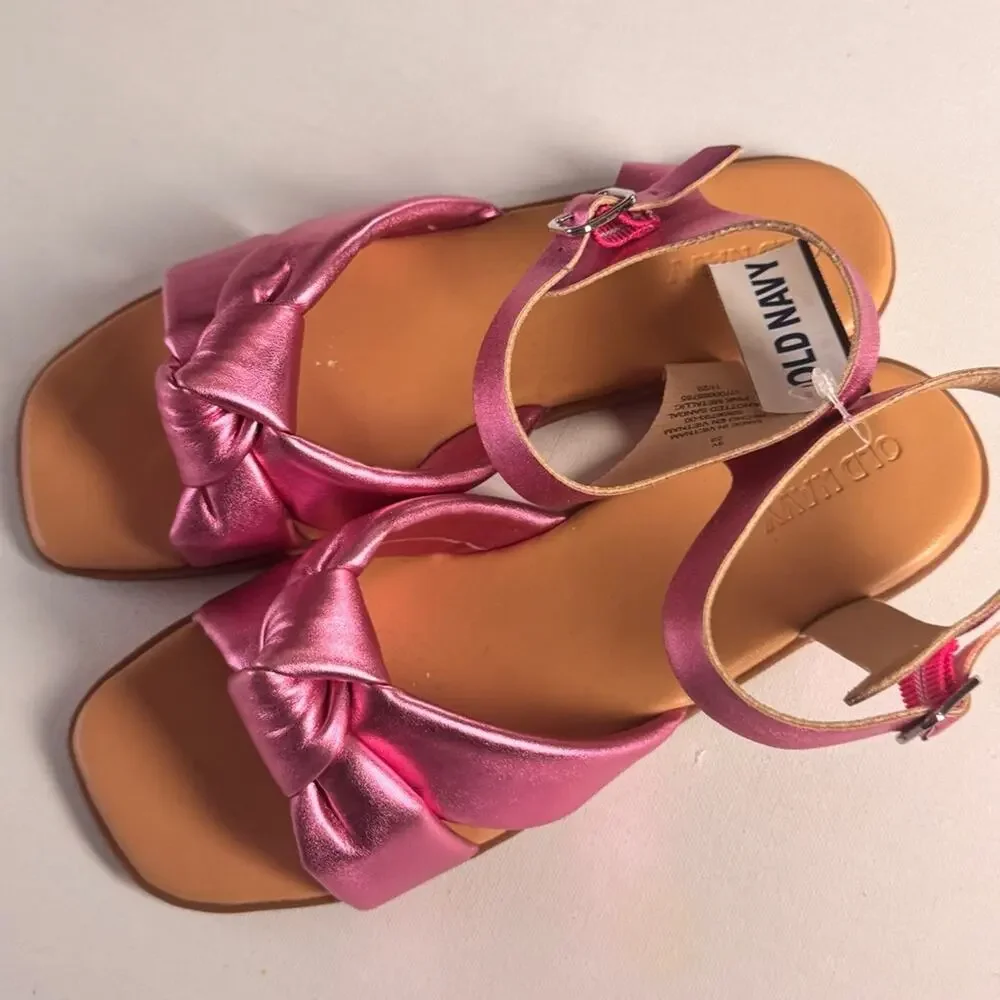 Old Navy Girl's Low Heel Knotted Detail Sandal Pink Metallic Sz 3Y NWT